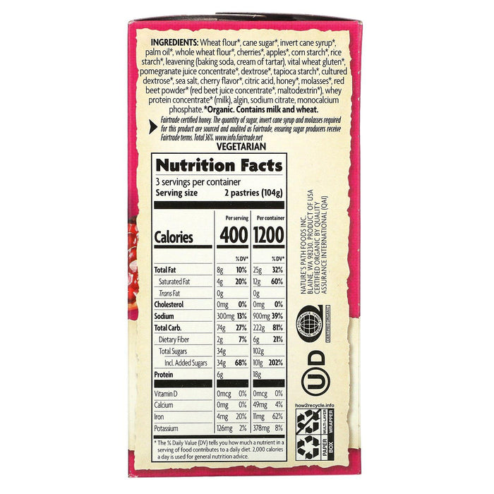 Nature's Path, Organic Flavored Toaster Pastries, Frosted Cherry Pomegranate, 6 Pastries, 11 oz (312 g) - HealthCentralUSA