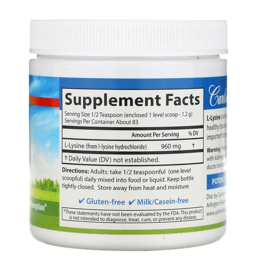 Carlson Labs, L-Lysine, Amino Acid Powder, 3.53 oz (100 g) - HealthCentralUSA