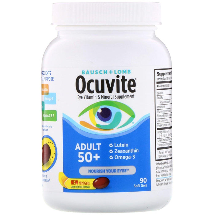 Bausch & Lomb, Ocuvite, Adult 50+, Eye Vitamin & Mineral Supplement, 90 Soft Gels - HealthCentralUSA