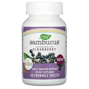 Nature's Way, Sambucus for Kids, Standardized Elderberry, 40 Chewable Tablets - HealthCentralUSA