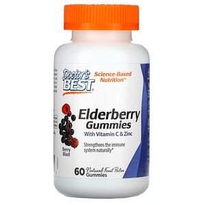 Doctor's Best, Elderberry Gummies with Vitamin C & Zinc, Berry Blast, 60 Gummies - HealthCentralUSA