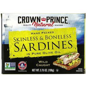 Crown Prince Natural, Skinless & Boneless Sardines, In Pure Olive Oil, 3.75 oz (106 g) - HealthCentralUSA
