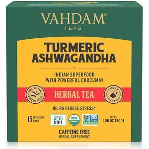 Vahdam Teas, Herbal Tea, Turmeric Ashwagandha, Caffeine Free, 15 Infusion Bags, 1.06 oz (30 g) - HealthCentralUSA