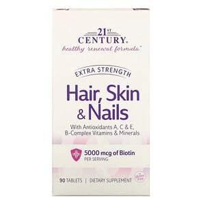21st Century, Hair, Skin & Nails, Extra Strength, 90 Tablets - HealthCentralUSA