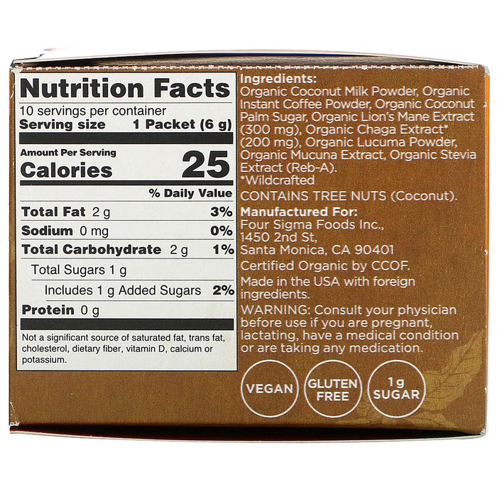 Four Sigmatic, Coffee Latte Mix with Lion's Mane, 10 Packets, 0.21 oz (6 g) Each - HealthCentralUSA