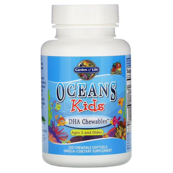 Garden of Life, Oceans Kids, DHA Chewables, Age 3 and Older, Berry Lime, 120 mg, 120 Chewable Softgels - HealthCentralUSA