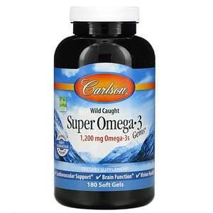 Carlson Labs, Wild Caught Super Omega-3 Gems, 1,200 mg, 180 Soft Gels - HealthCentralUSA