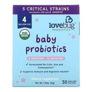LoveBug Probiotics, Baby Probiotics, 6-12 Months, 4 Billion CFU, 30 Single Serve Stick Packs - HealthCentralUSA