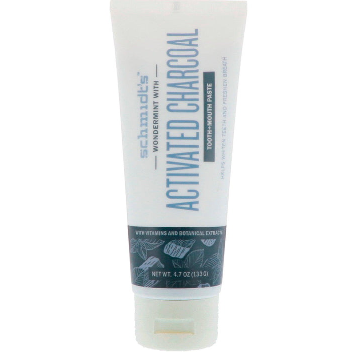 Schmidt's, Tooth + Mouth Paste, Wondermint with Activated Charcoal, 4.7 oz (133 g) - HealthCentralUSA