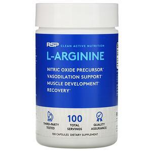 RSP Nutrition, L-Arginine, Nitric Oxide + Vasodilation, 100 Capsules - HealthCentralUSA
