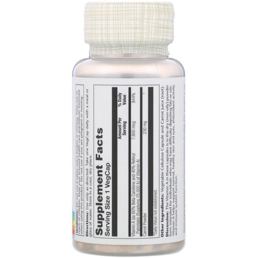 Solaray, Dry Form Vitamin A, 7,600 mcg, 60 VegCaps - HealthCentralUSA
