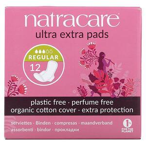 Natracare, Ultra Extra Pads, Organic Cotton Cover, Regular, 12 Pads - HealthCentralUSA