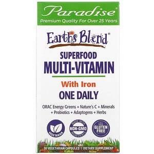Paradise Herbs, Earth's Blend, One Daily Superfood Multi-Vitamin, With Iron, 30 Vegetarian Capsules - HealthCentralUSA