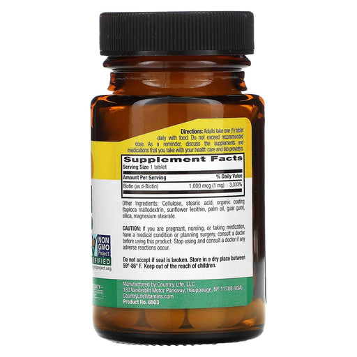Country Life, Biotin, 1 mg, 100 Tablets - HealthCentralUSA
