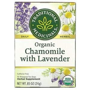Traditional Medicinals, Organic Chamomile with Lavender, Caffeine Free, 16 Wrapped Tea Bags, .85 oz (24 g) - HealthCentralUSA