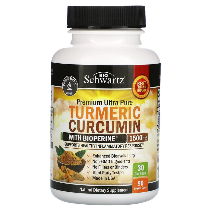 BioSchwartz, Premium Ultra Pure Turmeric Curcumin with Bioperine, 500 mg, 90 Veggie Caps - HealthCentralUSA