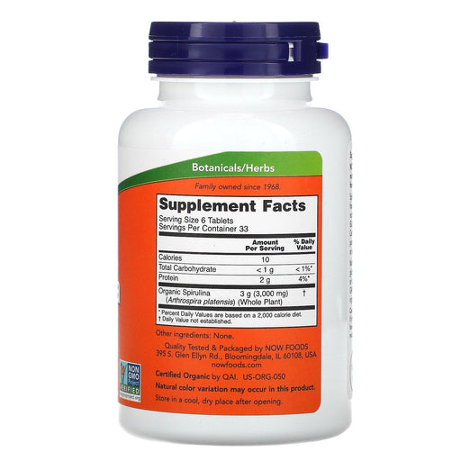 Now Foods, Certified Organic Spirulina, 500 mg, 200 Tablets - HealthCentralUSA