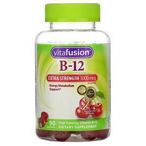 VitaFusion, Extra Strength B-12, Natural Cherry Flavor, 3,000 mcg, 90 Gummies - HealthCentralUSA