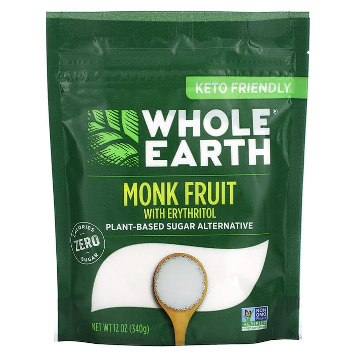 Whole Earth, Plant-Based Sugar Alternative, Monk Fruit with Erythritol, 12 oz (340 g)