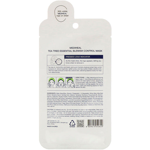 Mediheal, Tea Tree, Essential Blemish Control Beauty Mask, 1 Sheet, 0.81 fl oz (24 ml) - HealthCentralUSA