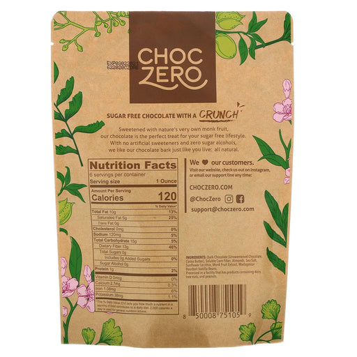 ChocZero, Dark Chocolate with Sea Salt, Almonds, Sugar Free, 6 Bars, 1 oz Each - HealthCentralUSA