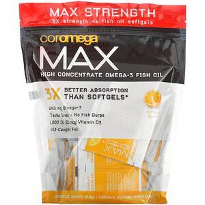 Coromega, Max High Concentrate Omega-3 Fish Oil, Citrus Burst, 90 Squeeze Shots, 2.5 g Each - HealthCentralUSA