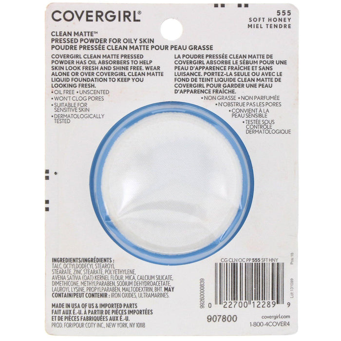 Covergirl, Clean Matte, Pressed Powder, 555 Soft Honey, .35 oz (10 g) - HealthCentralUSA