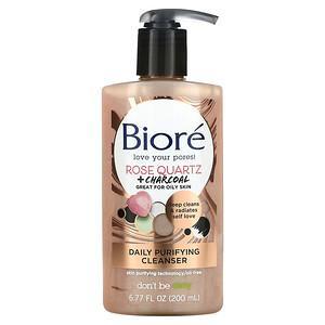 Biore, Daily Purifying Cleanser, Rose Quartz + Charcoal, 6.77 fl oz (200 ml) - HealthCentralUSA