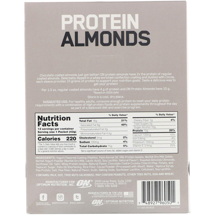 Optimum Nutrition, Protein Almonds, Cookies & Creme, 12 Packets, 1.5 oz (43 g) Each - HealthCentralUSA