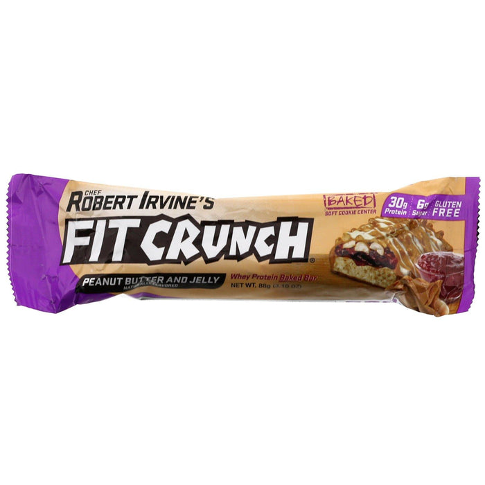 FITCRUNCH, Whey Protein Baked Bar, Peanut Butter and Jelly, 12 Bars, 3.10 oz (88 g) Each - HealthCentralUSA