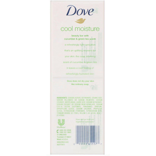 Dove, Go Fresh, Cool Moisture Beauty Bar, Cucumber & Green Tea, 6 Bars, 4 oz (113 g) Each - HealthCentralUSA