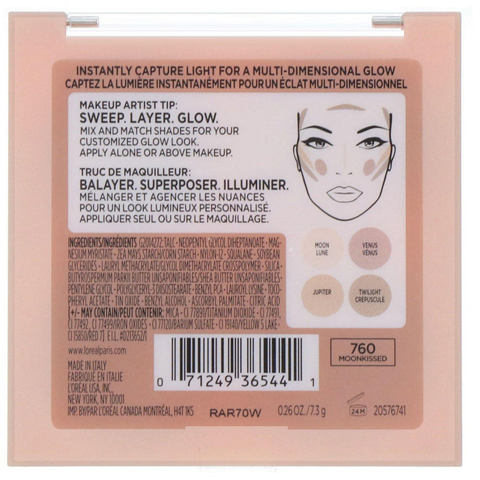 L'Oreal, True Match Lumi Glow Nude Highlighter Palette, 760 Moonkissed, 0.26 oz (7.3 g) - HealthCentralUSA