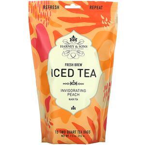 Harney & Sons, Fresh Brew Iced Tea, Black Tea, Invigorating Peach, 15 Tea Bags, 7.5 oz (212 g) - HealthCentralUSA