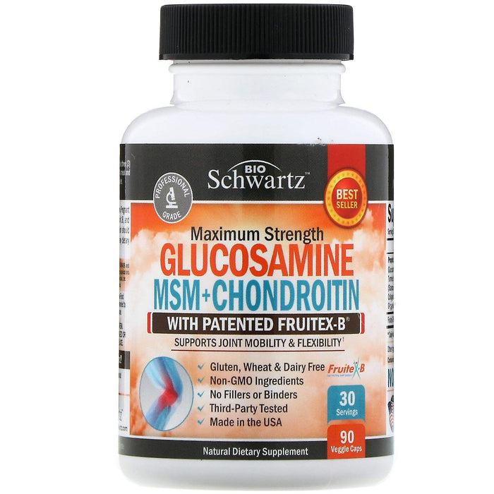 BioSchwartz, Maximum Strength, Glucosamine MSM + Chondroitin with Patented Fruitex-B, 90 Veggie Caps - HealthCentralUSA