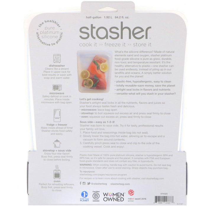Stasher Storage Bag, Reusable Silicone, Half-Gallon, 64.2 Fluid Ounce