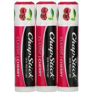 Chapstick, Lip Care Skin Protectant, Classic Cherry, 3 Sticks, 0.15 oz (4 g) Each - HealthCentralUSA