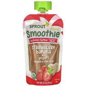 Sprout Organic, Smoothie, Strawberry Banana with Yogurt, Veggies & Flax Seed, 4 oz ( 113 g) - HealthCentralUSA