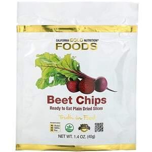 California Gold Nutrition, Beet Chips, Ready to Eat Plain Dried Slices, 1.4 oz (40g) - HealthCentralUSA