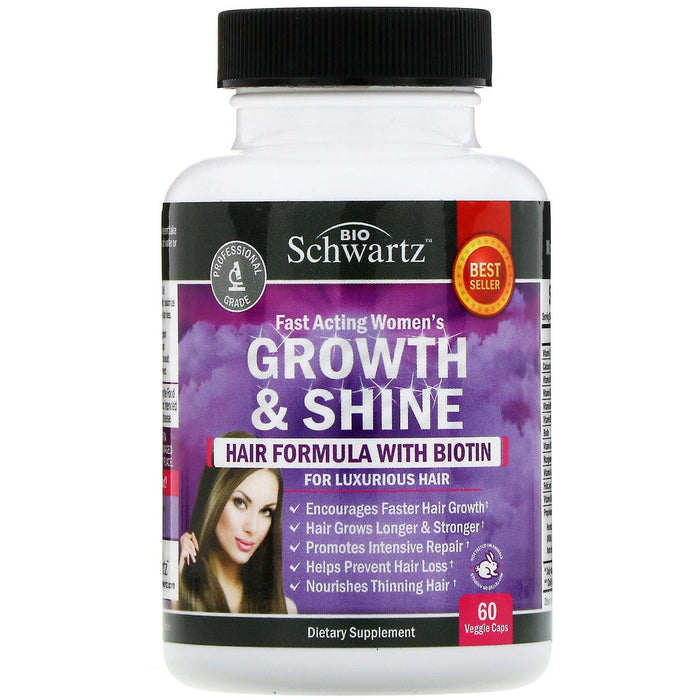 BioSchwartz, Fast Acting Women's Growth & Shine, Hair Formula with Biotin, 60 Veggie Caps - HealthCentralUSA