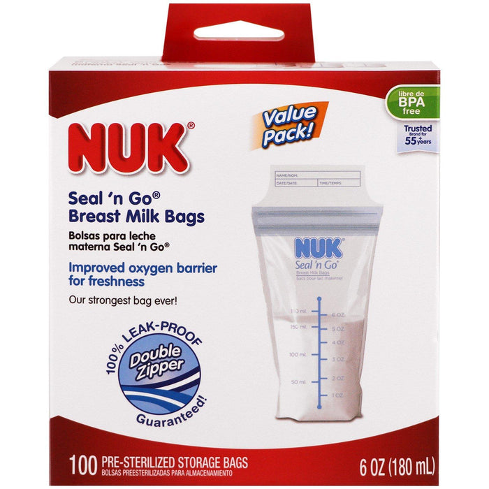 NUK, Seal 'n Go, Breast Milk Bags, 100 Pre-Sterilized Storage Bags, 6 oz (180 ml) Each - HealthCentralUSA