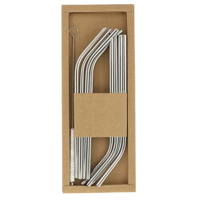 Wowe, Stainless Steel Straws, Curved, 8 Straws + 1 Cotton Cleaner