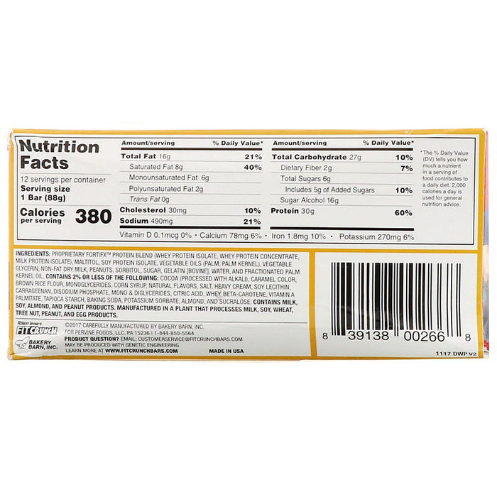 FITCRUNCH, Whey Protein Baked Bar, Caramel Peanut, 12 Bars, 3.10 oz (88 g) Each - HealthCentralUSA
