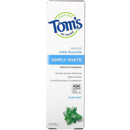 Tom's of Maine, Simply White Anticavity Toothpaste with Fluoride, Clean Mint, 4.7 oz (133 g) - HealthCentralUSA