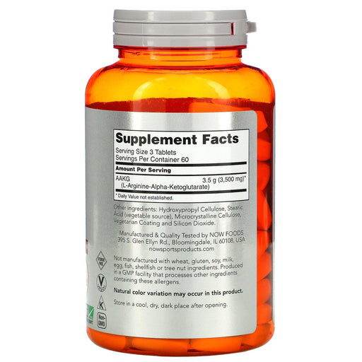 Now Foods, Sports, AAKG 3500, Amino Acids, 180 Tablets - HealthCentralUSA