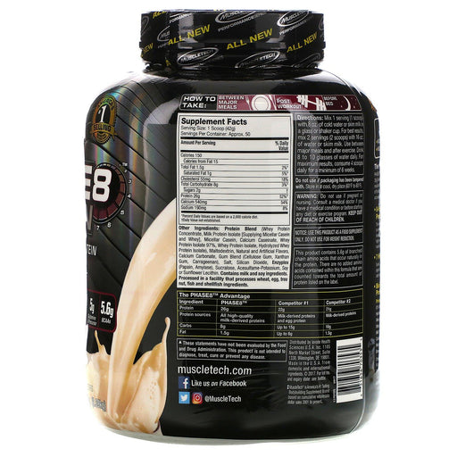 Muscletech, Performance Series, Phase8, Multi-Phase 8-Hour Protein, Vanilla, 4.60 lbs (2.09 kg) - HealthCentralUSA