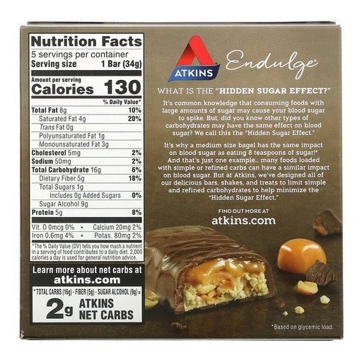 Atkins, Endulge, Caramel Nut Chew Bar, 5 Bars, 1.2 oz (34 g) Each - HealthCentralUSA