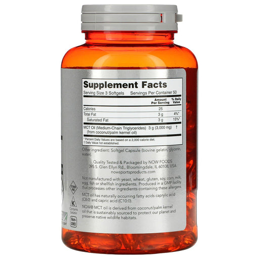 Now Foods, Sports, MCT Oil, 1,000 mg, 150 Softgels - HealthCentralUSA