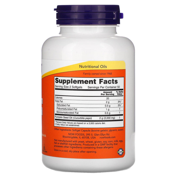 Now Foods, Pumpkin Seed Oil, 1000 mg, 100 Softgels - HealthCentralUSA