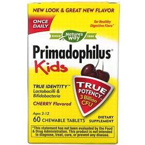 Nature's Way, Primadophilus, Kids, Age 2-12, Cherry , 3 Billion CFU, 60 Chewable Tablets - HealthCentralUSA