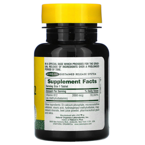 Nature's Plus, Vitamin B-12, 2000 mcg, 60 Tablets - HealthCentralUSA